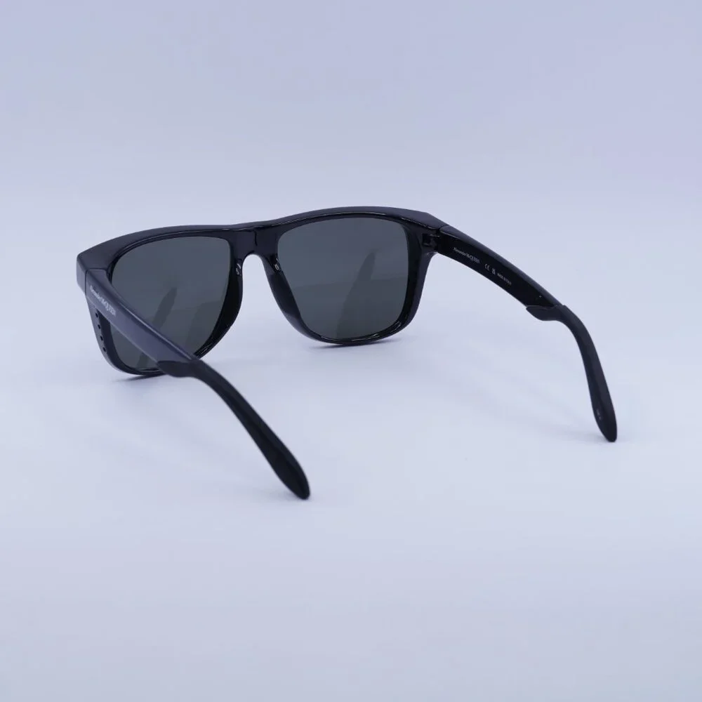 Alexander McQueen AM0292SA 001 Sunglasses Black Square Frame, Grey Lenses